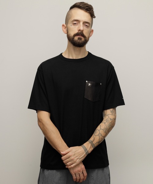 SCHOTT 1913 ブラックTシャツ Schott N.Y.C tシャツ Schott/ショット/ONE STAR LEATHER POCKET