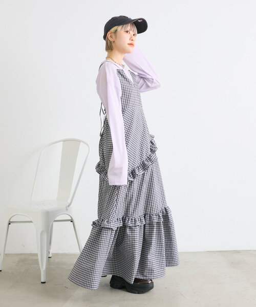 w closet ワンピース 「3色展開」アシメティアードチェック