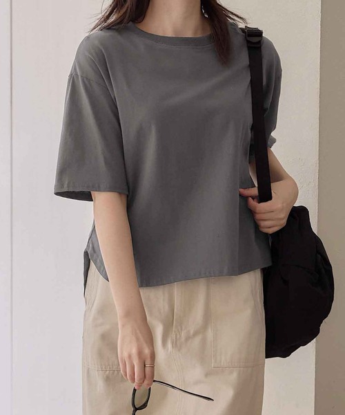 tシャツ 綿100％ラウンドヘム半袖オーバーサイズTシャツ