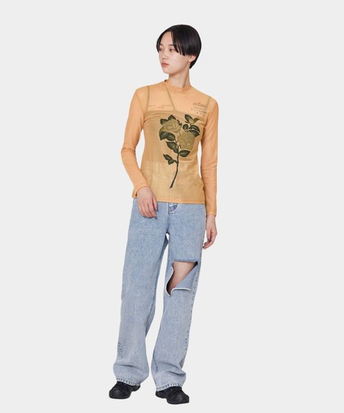 rokh（ロク） tシャツ Rokh / ロク：FLOWER PRINT MASK TOP：R24SF013