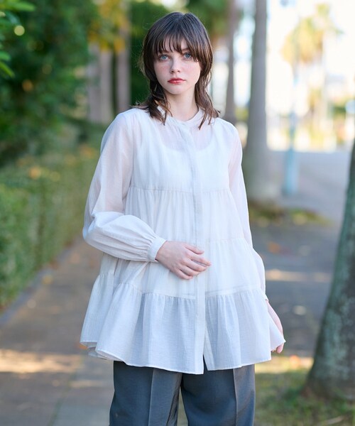美品　DRESSTERIOR ドレステリア　洗えるシアーキャンディブラウス　34 セール】シアーキャンディスリーブブラウス（シャツ/ブラウス