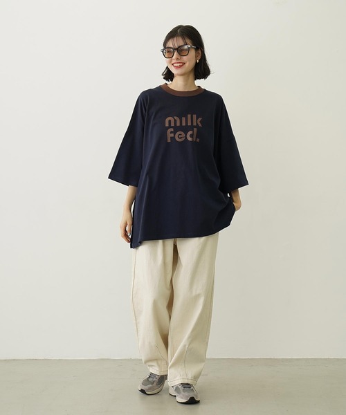 ミルクフェド MILKFED. カットアウトロゴ ビッグショートスリーブ トップ 103252013001 SU25 CUT OUT LOGO BIG S S TOP 半袖Tシャツ NAVY 正規取扱店 MILKFED. ミルクフェド カットアウトロゴ ビッグショート