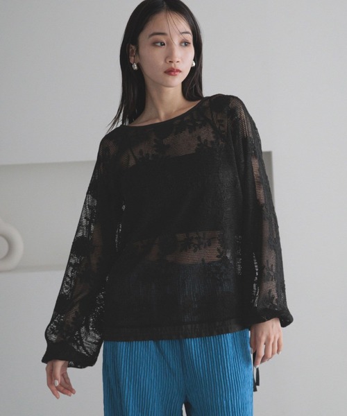 LOWRYS FARM ブラウス シャツ レースメッシュシャツLS 288093