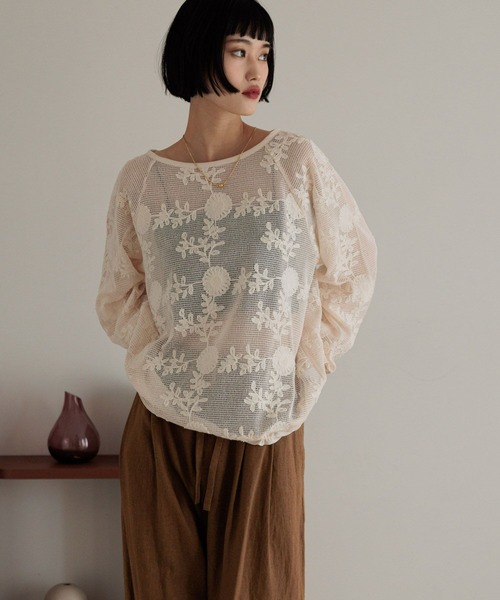 ブラウス シャツ レース×メッシュトップス レディース LOWRYS FARM ブラウス シャツ レースメッシュシャツLS 288093
