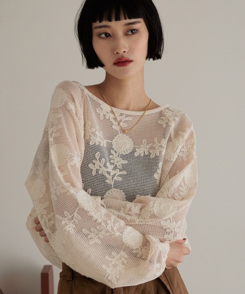 ブラウス シャツ レース×メッシュトップス レディース LOWRYS FARM ブラウス シャツ レースメッシュシャツLS 288093