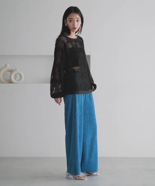 LOWRYS FARM ブラウス シャツ レースメッシュシャツLS 288093