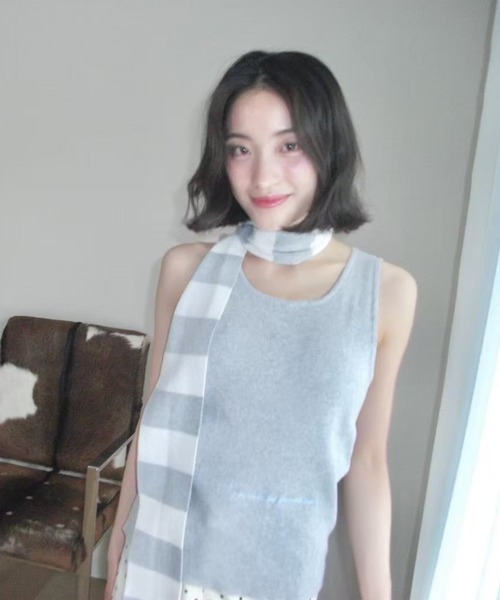 タンクトップ SCARF DOCKING KNIT TANK UN3D.（アンスリード） タンクトップ ノースリーブ SHEER DOCKING KNIT