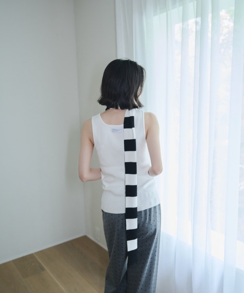 タンクトップ SCARF DOCKING KNIT TANK UN3D.（アンスリード） タンクトップ ノースリーブ SHEER DOCKING KNIT