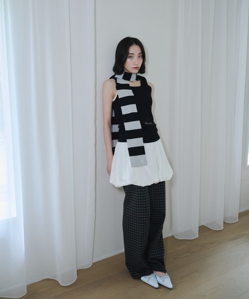 タンクトップ SCARF DOCKING KNIT TANK Smyeon タンクトップ ノースリーブ Scarf knit tanktop/スカーフ付き