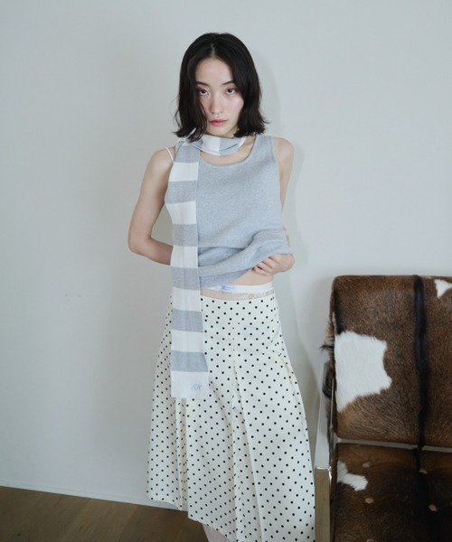 タンクトップ SCARF DOCKING KNIT TANK Smyeon タンクトップ ノースリーブ Scarf knit tanktop/スカーフ付き