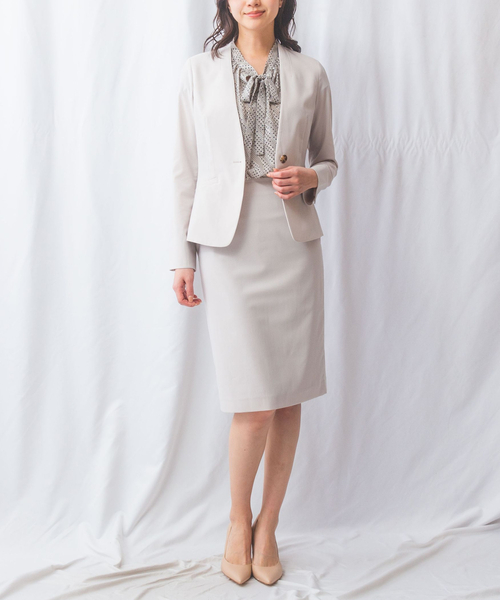 ジャケット ノーカラージャケット 「NARACAMICIE」「セットアップ対応」合繊ストレッチノーカラージャケット レディースの画像