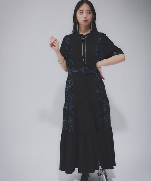 HARE ハレ ハイショックステッチプリーツワンピース ブラック HARE（ハレ）の「ハイショクステッチプリーツワンピース(HARE