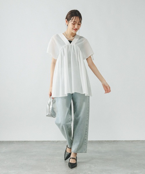 GLOBAL WORK ブラウス シャツ エアリーリラックスギャザー