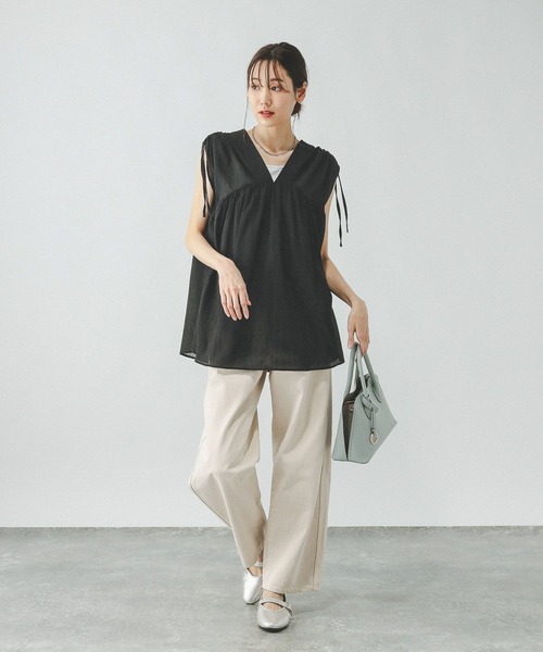 GLOBAL WORK ブラウス シャツ エアリーリラックスギャザー