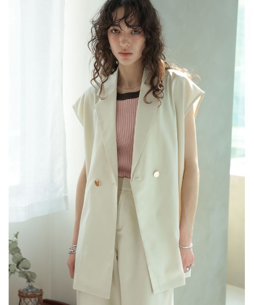 ブラウス シャツ 「2025 SUMMER COLLECTION」「セットアップ対応」「洗える」リネンライク金ボタンテーラードジレベスト レディース Re:EDIT ブラウス シャツ 「2025 SUMMER COLLECTION