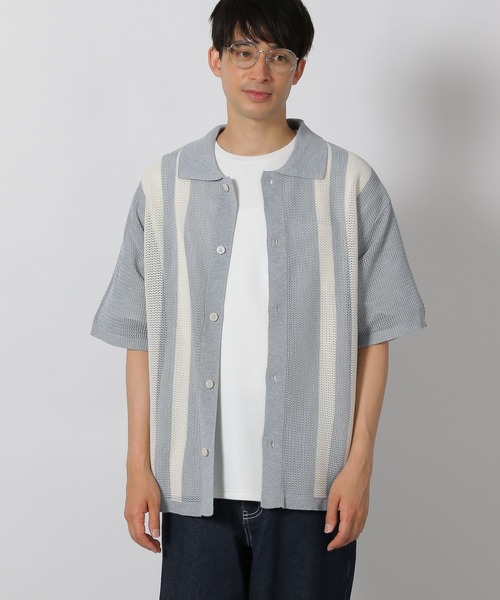 LAKOLE（ラコレ） シャツ 透かし編みストライプシャツ / 498347 メンズ