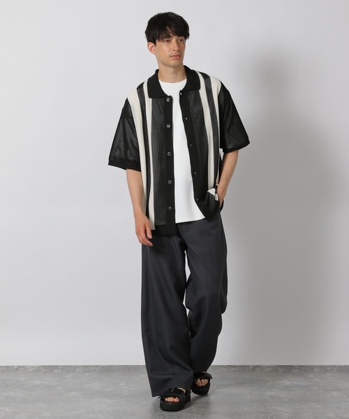 GRANCY ブラックポロシャツ ストライプ襟 Lサイズ GRANCY