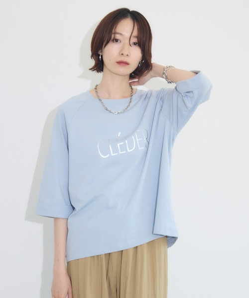 tシャツ cloche  箔ロゴ7分袖Tシャツ レディース