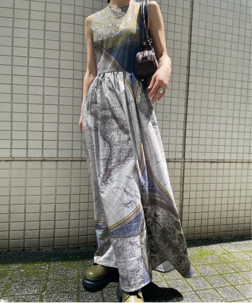 Ameri（アメリ） ワンピース CARTOGRAPHIC PATTERN DRESS : ZOZOTOWN