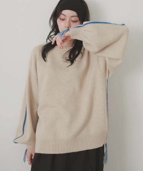 LIAN ニット セーター バイカラーラインニットプルオーバー