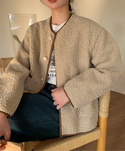 Maison Calme ブルゾン アウター ルーズノーカラークラシカルボタン