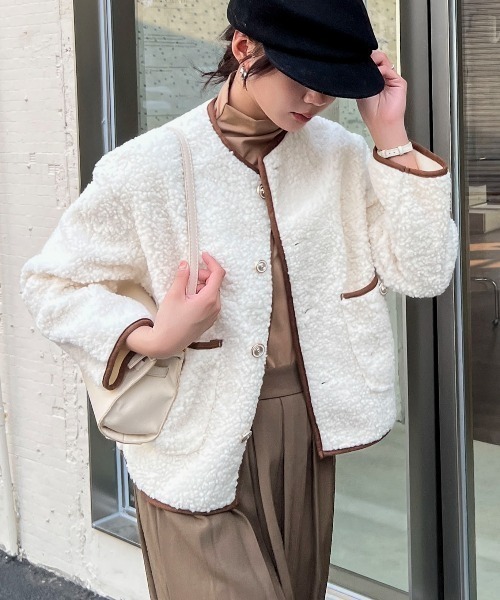 Maison Calme ブルゾン アウター ルーズノーカラークラシカルボタン