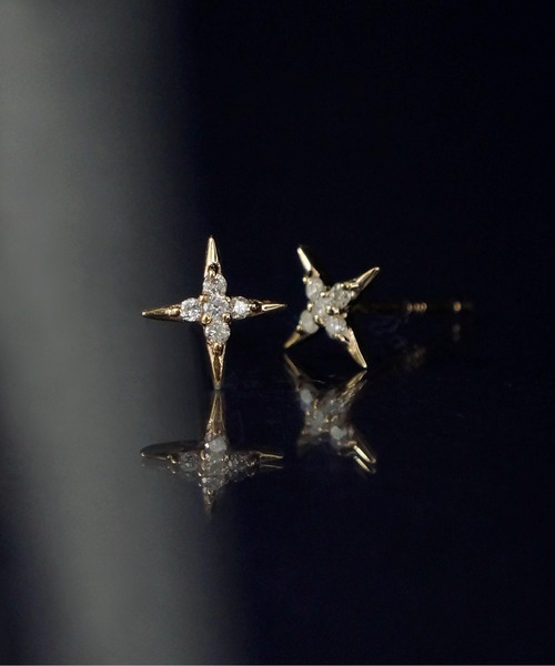 ピアス 「anq.」K10・Cross 0.05ct ダイヤモンド ピアス レディースの画像