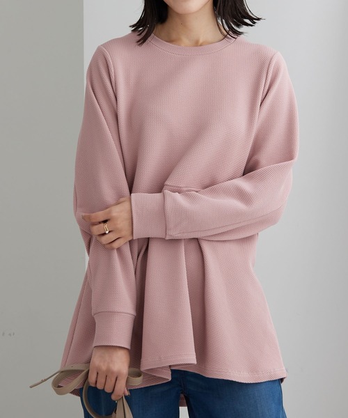 polaura ポローラ ペプラムチュニック ピンク BELLUNA PLUS（ベルーナプラス） チュニック 裏起毛フクレジャカード