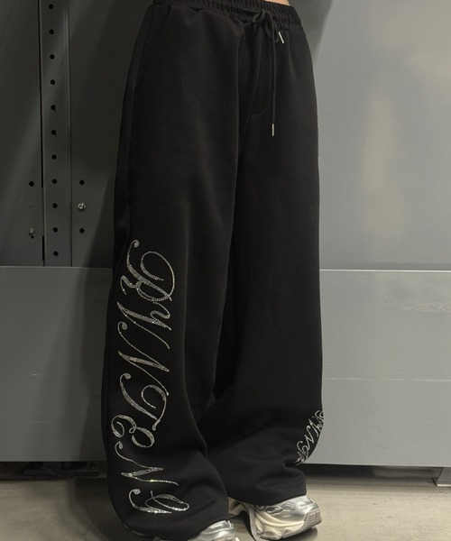 KsG スウェットパンツ ジャージ ラインストーンレタリングスウェット