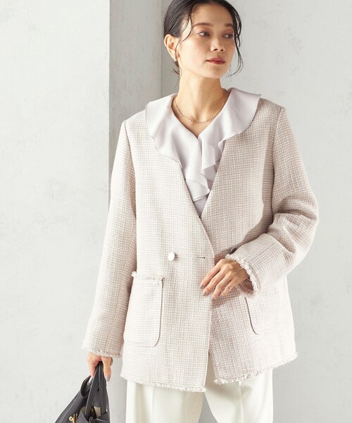 SHIPS（シップス） ジャケット ノーカラージャケット トライスピン 杢