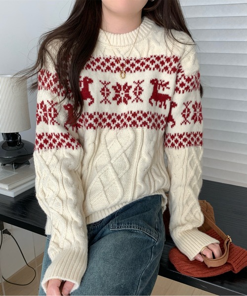 XLサイズ相当 PEARLY GATES ケーブルニットセーター ノルディック柄 ダブルJQロゴギザボーダー柄タートルニットプルオーバー | PEARLY