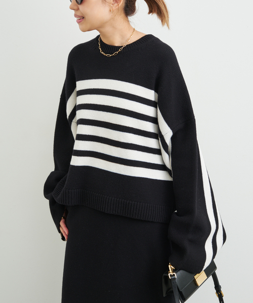 CINOH チノ　ボーダーニットプルオーバー CINOH（チノ） ニット セーター 」 BORDER CREWNECK レディース