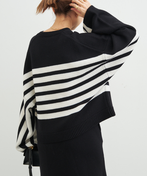 CINOH（チノ） ニット セーター 」 BORDER CREWNECK レディース