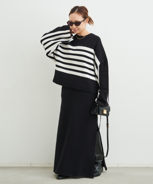 CINOH（チノ） ニット セーター 」 BORDER CREWNECK レディース