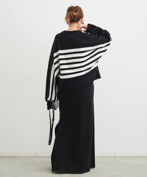 CINOH（チノ） ニット セーター 」 BORDER CREWNECK レディース