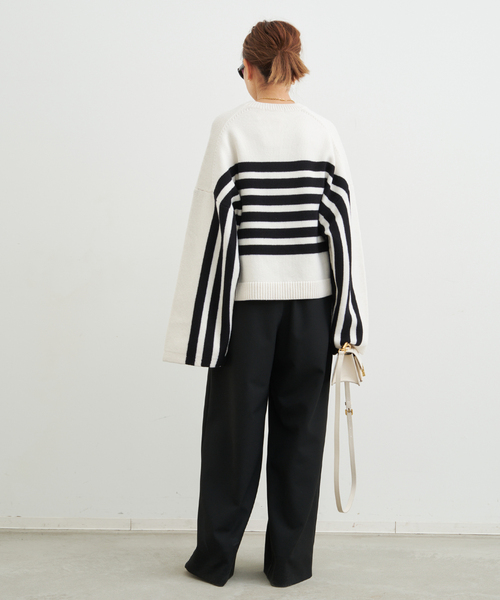 CINOH / ボーダー編み  ハイネックニット セーター CINOH（チノ） ニット セーター 」 BORDER CREWNECK レディース