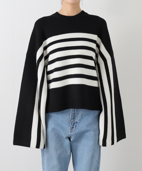 CINOH（チノ） ニット セーター 」 BORDER CREWNECK レディース
