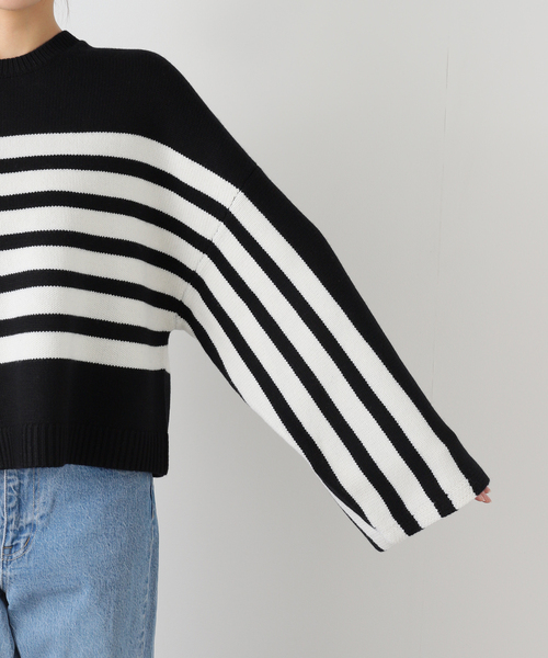 CINOH（チノ） ニット セーター 」 BORDER CREWNECK レディース