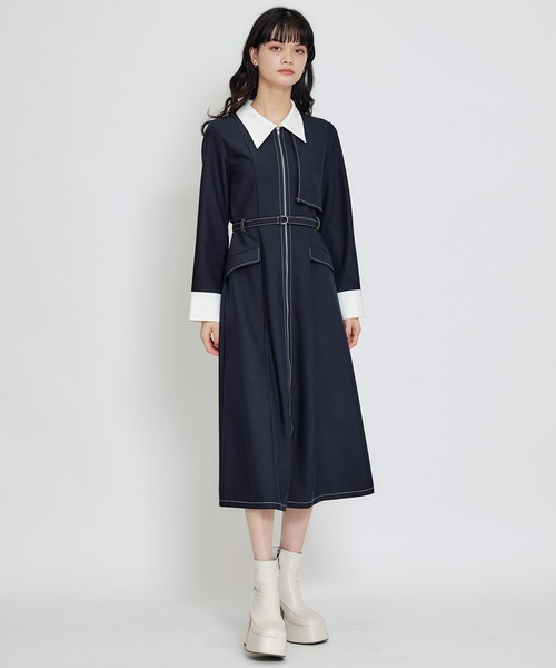 アルページュストーリーオリジナル　ネイビー ロングシャツワンピース サイズ1 REDYAZEL（レディアゼル） ワンピース フロントZIPバイカラーロング