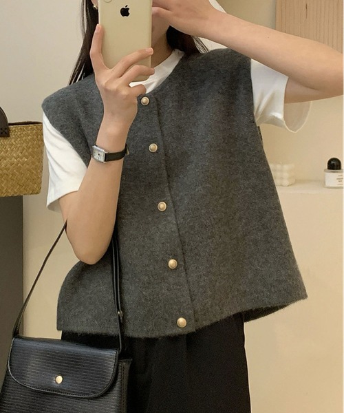 「MAISON DE THERESE」 ニットベスト S ダークグレー レディース_画像4