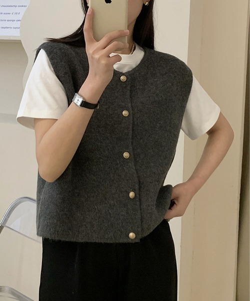 「MAISON DE THERESE」 ニットベスト S ダークグレー レディース_画像6