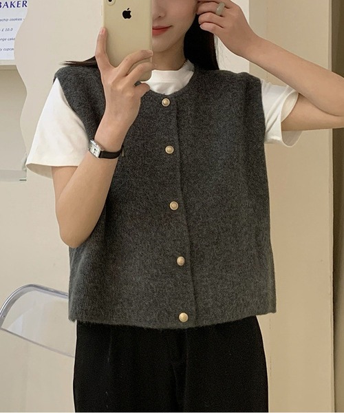 「MAISON DE THERESE」 ニットベスト S ダークグレー レディース_画像7