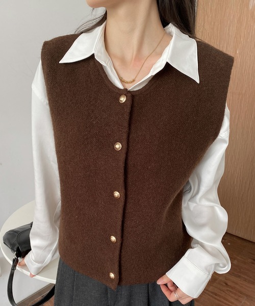 「MAISON DE THERESE」 ニットベスト S ダークグレー レディース_画像9