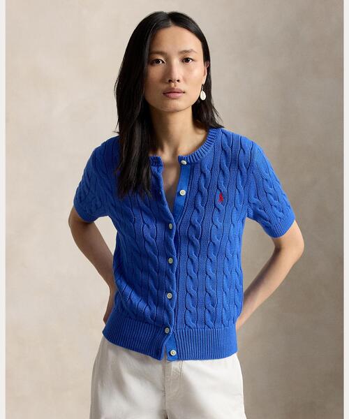 ポロラルフローレンRalph Lauren カーディガン 長袖　水色綿M（A2 POLO RALPH LAUREN（ポロ・ラルフローレン） カーディガン ケーブル