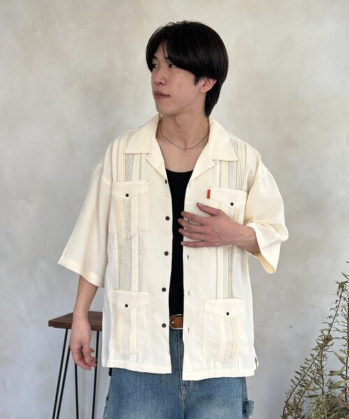 CPCM（シーピーシーエム） シャツ 花刺繍キューバシャツ メンズ