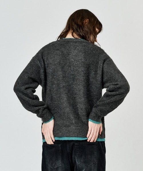 WETTEMPT カーディガン CREW NECK BRUSHED LAYERED CARDIGAN / クルー