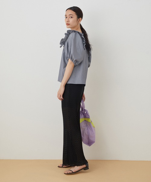 新品タグ付き✨アダムエロペ ラッフルショルダーショートスリーブブラウス 半袖 ADAM ET ROPE' ブラウス シャツ 「逸品シリーズ」ラッフル