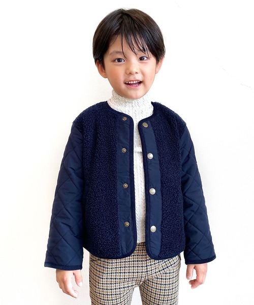 限定SALE100%新品 ジャケット PayPayモール店 - 通販 - PayPayモール ノーカラージャケット シープボアとタフタ中綿キルトのドッキングノーカラージャケット(100-130cm) ZOZOTOWN 最新作HOT