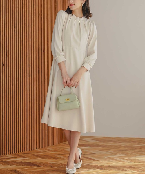 【新品50%OFF】Dorry Doll ネックレス付きタックフレアーワンピース Dorry Doll ドレス セレモニータックパールネックフレア