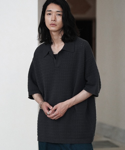 WYM LIDNM ポロシャツ TUCK SKIPPER KNIT POLO メンズ : ZOZOTOWN
